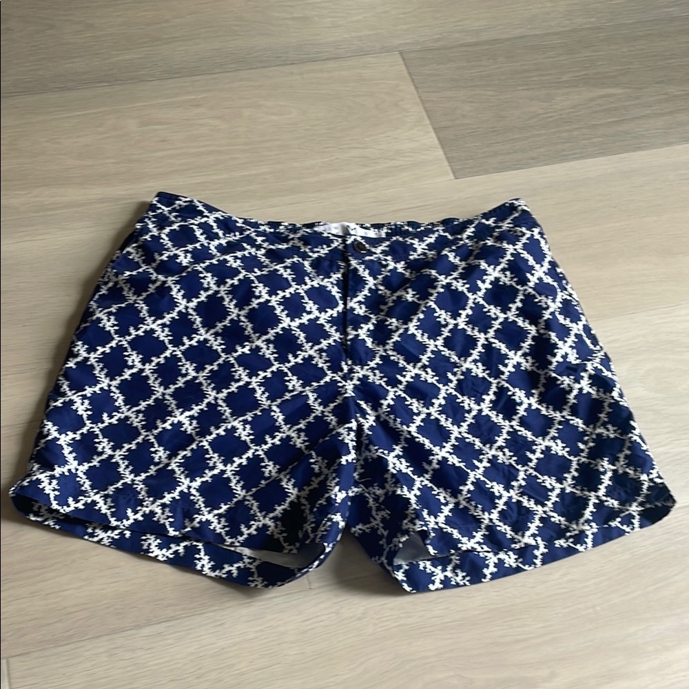 Geometric Blue and White Swim Trunks